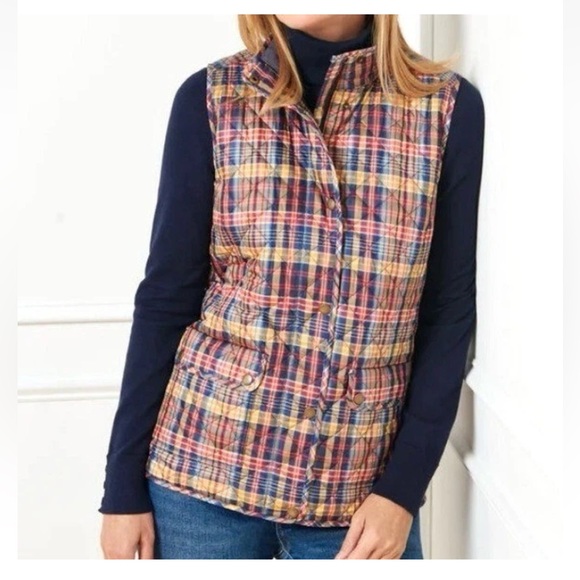 Talbots Jackets & Blazers - Talbots Diamond Quilted Plaid Vest Women’s Size S Full Zip Mock Beck Pockets